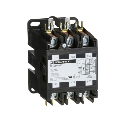 Square-D / Schneider - Square D 8910DPA53V09 208 to 240 VAC 50 Amp 3-Pole 3NO NEMA 1 Non-Reversing Definite Purpose Contactor