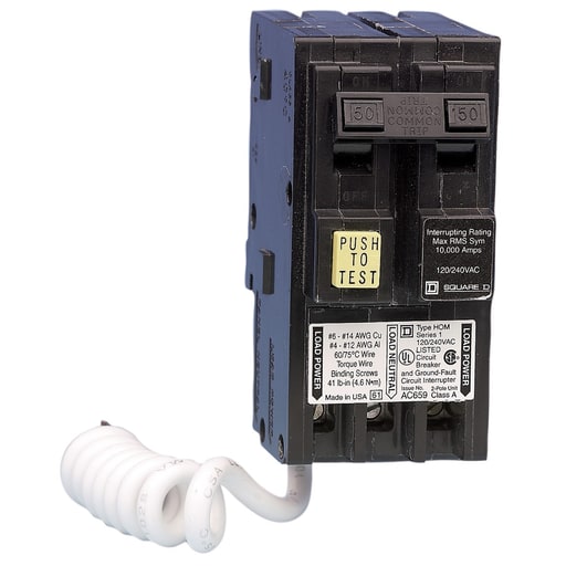 Square-D / Schneider - Square D HOM250GFICP 2-Pole 50 Amp 120/240 Volt Ground Fault Miniature Circuit Breaker