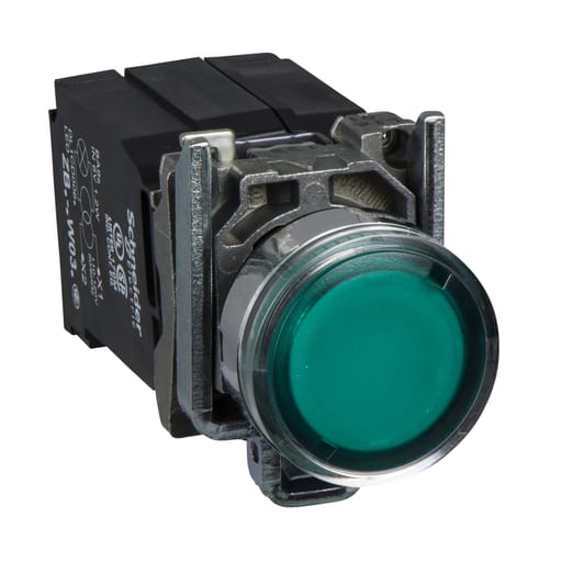Square-D / Schneider - Square D XB4BW3345 22 mm 240 VAC 14 mA 1NO 1NC Green Round Momentary Flush Illuminated Push Button
