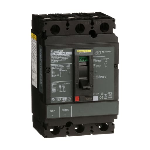 Square-D / Schneider - Square D HJL36125 3-Pole 125 Amp 600 Volt Thermal Magnetic Molded Case Circuit Breaker