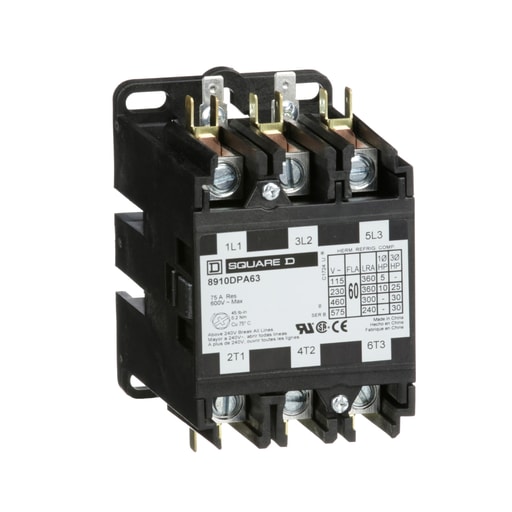 Square-D / Schneider - Square D 8910DPA63V09 208 to 240 VAC 60 Amp 3-Pole 3NO NEMA 1 Non-Reversing Definite Purpose Contactor