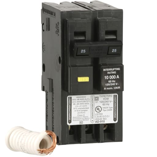 Square-D / Schneider - Square D HOM225GFI 2-Pole 25 Amp 120/240 Volt Ground Fault Miniature Circuit Breaker