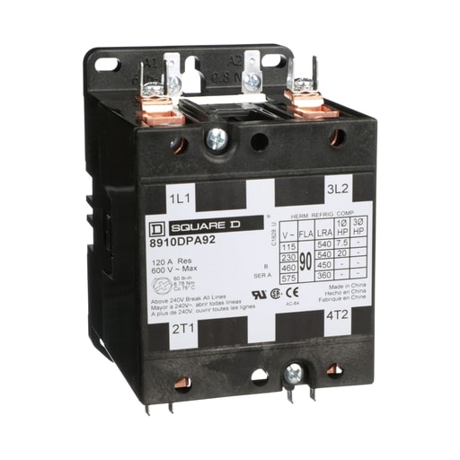 Square-D / Schneider - Square D 8910DPA92V09 208 to 240 VAC 90 Amp 2-Pole 2NO NEMA 1 Non-Reversing Definite Purpose Contactor