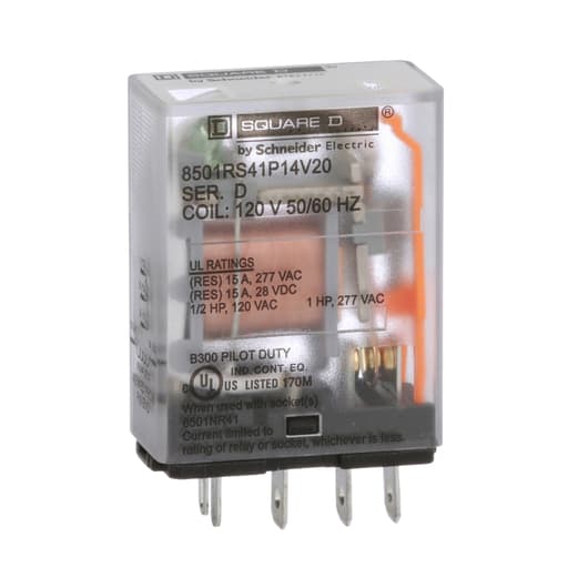 Square-D / Schneider - Square D 8501RS41P14V20 120 VAC 12 Amp SPDT 1CO Socket Mount AC Operated Miniature Plug-In Relay