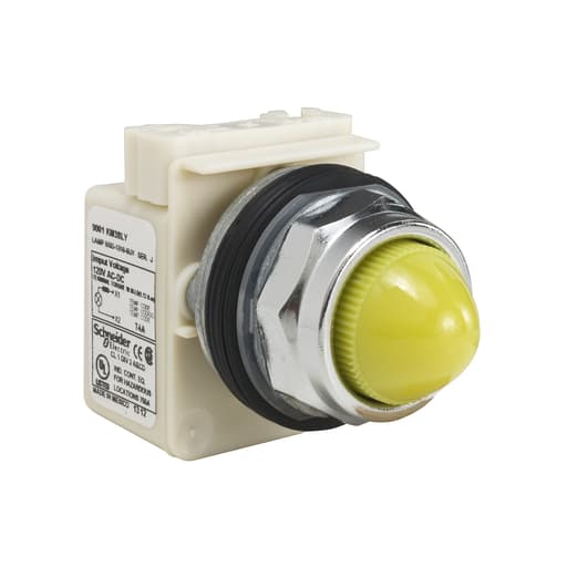 Square-D / Schneider - Square D 9001KP38LYY9 30 mm 120 VAC/VDC Yellow Lens Metal Bezel LED Standard Round Pilot Light