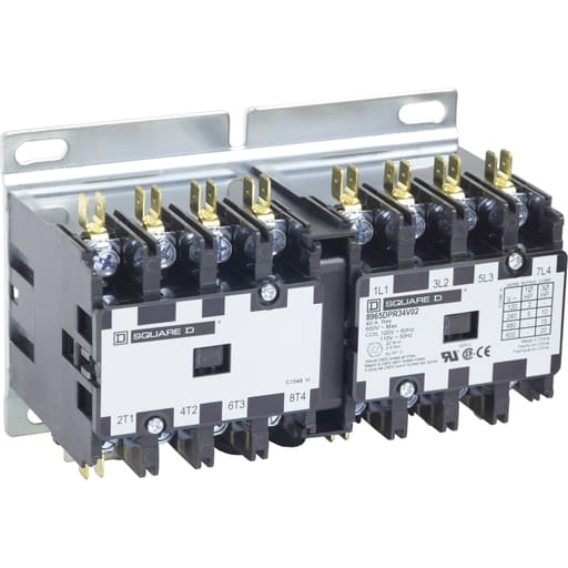 Square-D / Schneider - Square D 8965DPR44V02 110/120 VAC 40 Amp Polyphase 4-Pole Open Type Reversing Definite Purpose Hoist Contactor