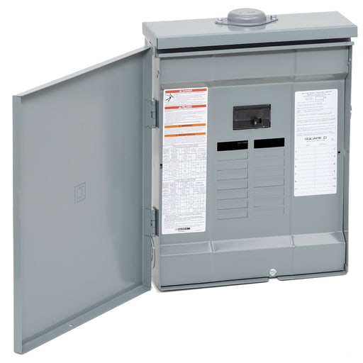 Square-D / Schneider - Square D QO112M100PRB 100A 120/240V 1ø3W Convertible Main Breaker Load Center, Plug-On Neutral, 12 Spaces / 24 Circuits, NEMA-3R, Gray