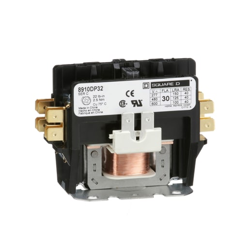 Square-D / Schneider - Square D 8910DP32V06 440/480 VAC 30 Amp 2-Pole 2NO NEMA 1 Non-Reversing Definite Purpose Contactor