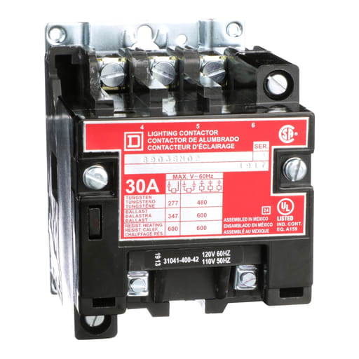 Square-D / Schneider - Square D 8903SMO2V02 110/120 VAC 30 Amp 3-Pole Open Type Electrically Held Lighting Contactor