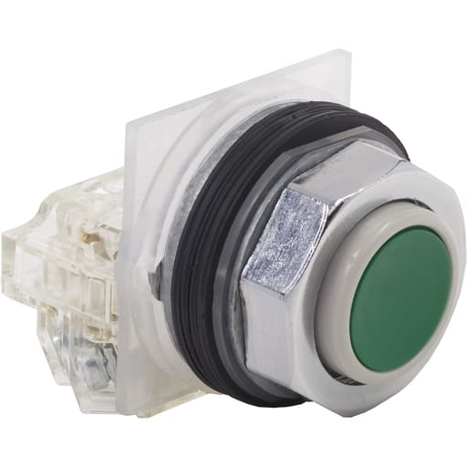 Square-D / Schneider - Square D 9001KR3GH13 30 mm 600 VAC Momentary 1NO 1NC Green Lens Chrome Plated Metal Bezel Non-Illuminated Push Button