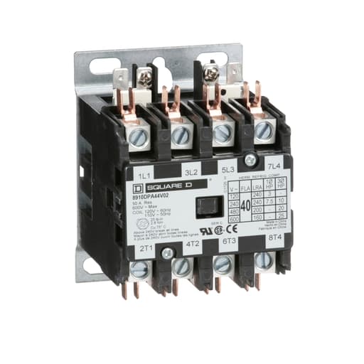 Square-D / Schneider - Square D 8910DPA44V02 110/120 VAC 40 Amp 4-Pole 4NO NEMA 1 Non-Reversing Definite Purpose Contactor