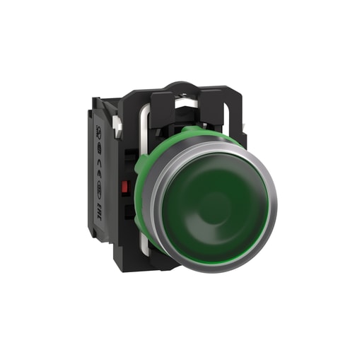 Square-D / Schneider - Square D XB5AW33B5 22 mm 24 VAC/VDC 18 mA 1NO 1NC Green Round Momentary Flush Illuminated Push Button