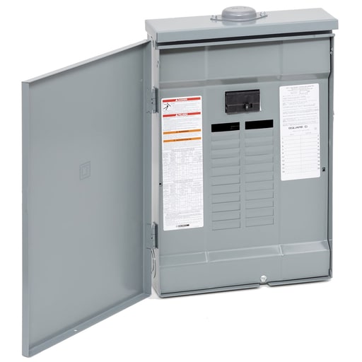 Square-D / Schneider - Square D QO120M100PRB 100A 120/240V 1ø3W Convertible Main Breaker Load Center, Plug-On Neutral, 20 Spaces / 24 Circuits, NEMA-3R, Gray