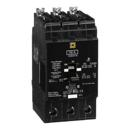 Square-D / Schneider - Square D EGB34110 3-Pole 110 Amp 480 Star/277 Volt Thermal Magnetic Miniature Circuit Breaker