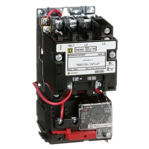 Square-D / Schneider - Square D 8536SAO12V02H30S 110/120 VAC 9 Amp 2 Hp 3-Pole Open Type Full Voltage Non-Reversing Magnetic Starter