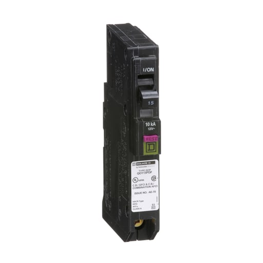 Square-D / Schneider - Square D QO115PDF Combination Arc-Fault & Ground Fault Circuit Breaker (Plug-On Neutral), 15A 120V 1Ph 1Pole, 10kAIR