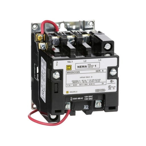 Square-D / Schneider - Square D 8502SCO2V02S 110/120 VAC 27 Amp 3-Pole Open Type Full Voltage Non-Reversing Magnetic Contactor