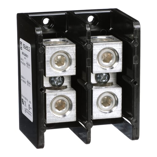 Square-D / Schneider - Square D 9080LBA263101 310 Amp 600 Volt 6 AWG to 350 MCM Primary Phenolic 2-Pole Standard Power Distribution Block