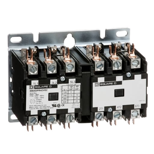 Square-D / Schneider - Square D 8965DPR43V02 110/120 VAC 40 Amp Polyphase 3-Pole Open Type Reversing Definite Purpose Hoist Contactor