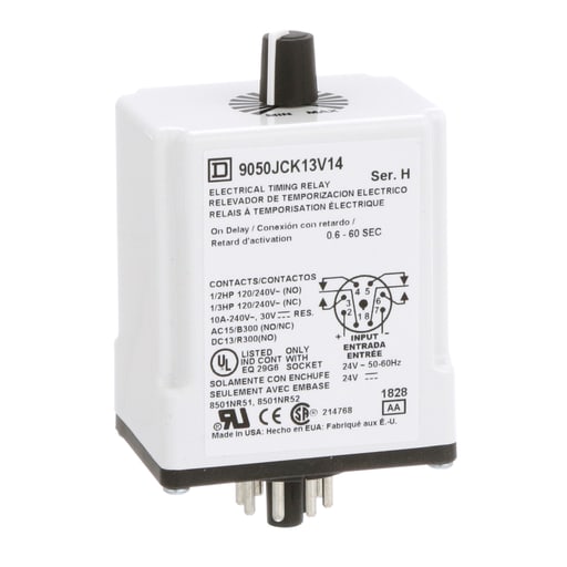Square-D / Schneider - Square D 9050JCK13V14 24 VAC/VDC Coil 10 Amp DPDT Plug-In Socket Mount AC/DC Timing Relay