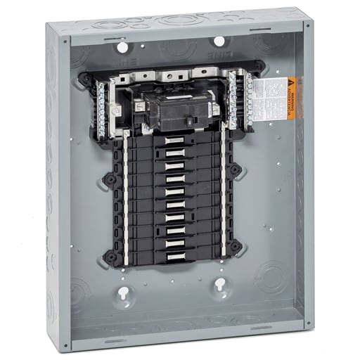 Square-D / Schneider - Square D QO120M100P 100A 120/240V 1phase Convertible Main Breaker Load Center, Plug-On Neutral, 20 Spaces / 24 Circuits, NEMA-1, Gray