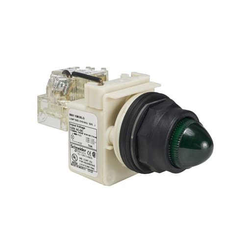 Square-D / Schneider - Square D 9001SKT38LGG9 30 mm 120 VAC/VDC Green Lens Plastic Bezel LED Push to Test Round Pilot Light