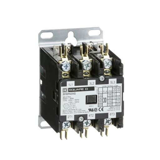Square-D / Schneider - Square D 8910DPA33V02 110/120 VAC 30 Amp 3-Pole 3NO NEMA 1 Non-Reversing Definite Purpose Contactor