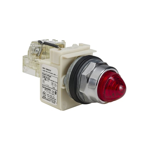 Square-D / Schneider - Square D 9001KT38LRR9 30 mm 120 VAC Red Lens Metal Bezel LED Push to Test Round Pilot Light
