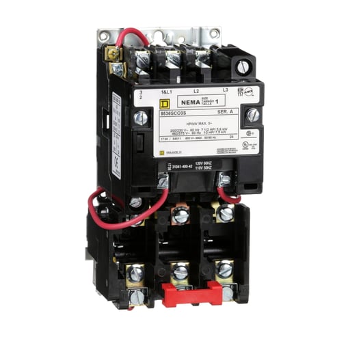 Square-D / Schneider - Square D 8536SCO3V02S 110/120 VAC 27 Amp 10 Hp 3-Pole Open Type Full Voltage Non-Reversing Magnetic Starter