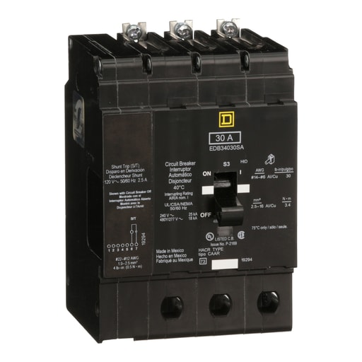 Square-D / Schneider - Square D EDB34030SA 3-Pole 30 Amp 480 Star/277 Volt Thermal Magnetic Miniature Circuit Breaker