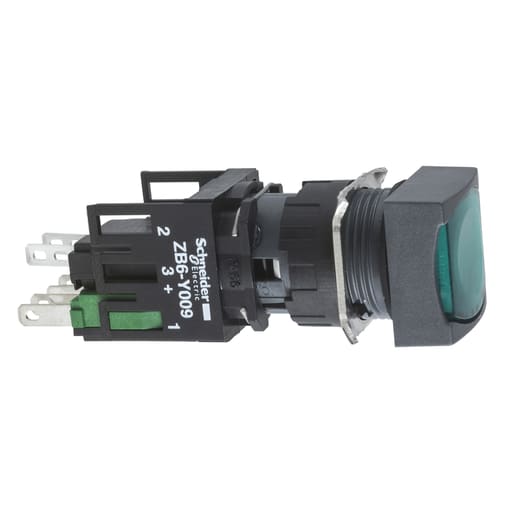 Square-D / Schneider - Square D XB6CF3B5B 16 mm 240 VAC 1.5 Amp 1NO 1NC Green Square Flush/Maintained Illuminated Push Button