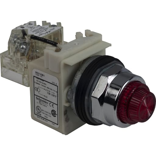 Square-D / Schneider - Square D 9001KT1R31 30 mm 110/120 Volt Red Lens Metal Bezel Push to Test Round Pilot Light