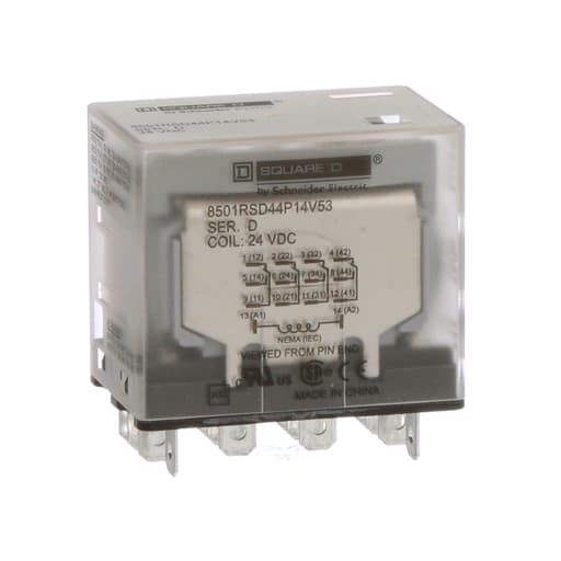 Square-D / Schneider - Square D 8501RSD44P14V53 24 VDC 10 Amp 4PDT 4CO Socket Mount DC Operated Miniature Plug-In Relay