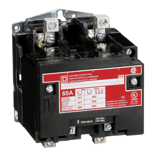 Square-D / Schneider - Square D 8903SPO1V02 110/120 VAC 60 Amp 2-Pole Open Type Electrically Held Lighting Contactor