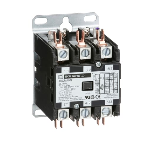 Square-D / Schneider - Square D 8910DPA43V09 208 to 240 VAC 40 Amp 3-Pole 3NO NEMA 1 Non-Reversing Definite Purpose Contactor