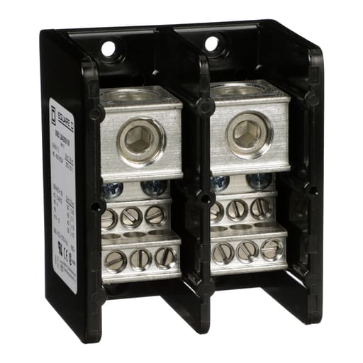 Square-D / Schneider - Square D 9080LBA263106 335 Amp 600 Volt 6 AWG to 500 MCM Primary Phenolic 2-Pole Standard Power Distribution Block