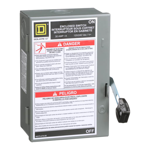 Square-D / Schneider - Square D L221N 120/240 Volt 30 Amp 2-Pole 3-Wire NEMA 1 Light Duty Safety Switch