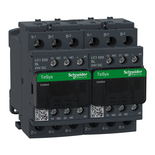 Square-D / Schneider - Square D LC2D25BL TeSys Deca Reversing Contactor - 3P(3 NO) - AC-3 - Less or Equal 440 V 25 A - 24 V Low Consumption DC Coil