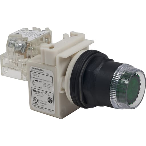 Square-D / Schneider - Square D 9001SK1L1GH13 30 mm 600 VAC Momentary 1NO 1NC Green Body Plastic Bezel Illuminated Push Button