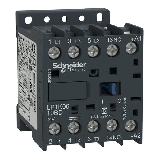 Square-D / Schneider - Square D LP1K0610JD 600 VAC 6 Amp 3-Pole 1NO Screw Clamp Terminal Non-Reversing IEC Contactor