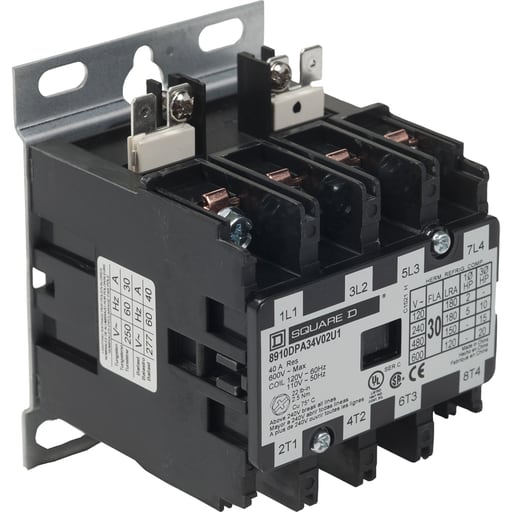 Square-D / Schneider - Square D 8910DPA34V02U1 110/120 VAC 30 Amp 4-Pole NEMA 1 Non-Reversing Definite Purpose Contactor