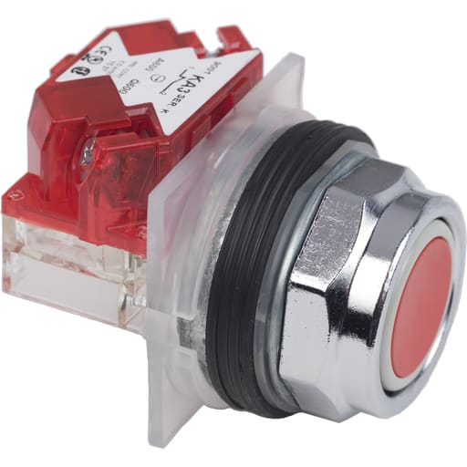 Square-D / Schneider - Square D 9001KR1RH6 30 mm 600 VAC Momentary 1NC Red Lens Chrome Plated Metal Bezel Non-Illuminated Push Button