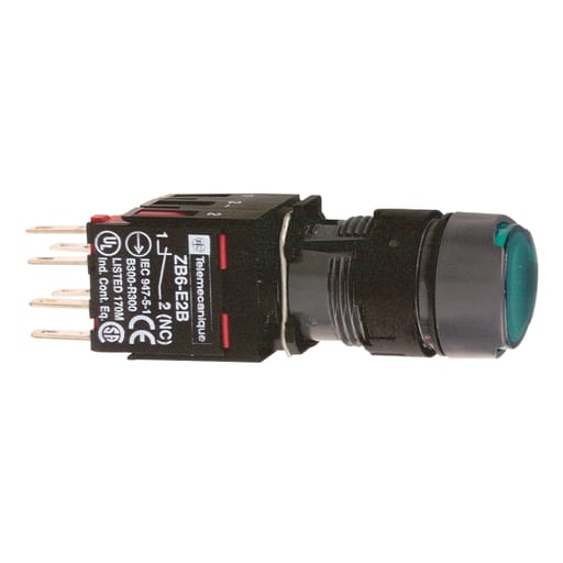 Square-D / Schneider - Square D XB6AW3B5B 16 mm 240 VAC 1.5 Amp 1NO 1NC Green Round Flush Return Illuminated Push Button