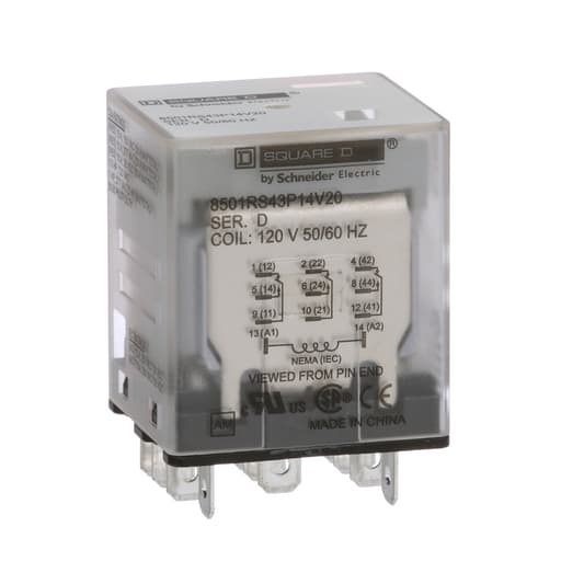 Square-D / Schneider - Square D 8501RS43P14V20 120 VAC 10 Amp 3PDT 3CO Socket Mount AC Operated Miniature Plug-In Relay