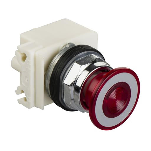 Square-D / Schneider - Square D 9001KR9P35LRR 30 mm Red Body Metal Bezel 2-Position Mushroom Illuminated Push Button Operator