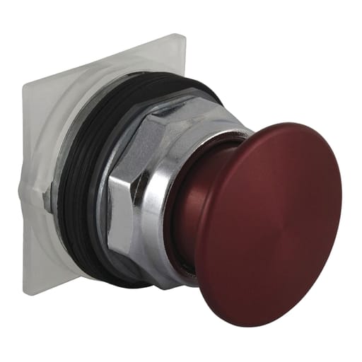 Square-D / Schneider - Square D 9001KR9RM94 30 mm Red Body Chrome Plated Metal Bezel 2-Position Mushroom Non-Illuminated Push-Pull Operator