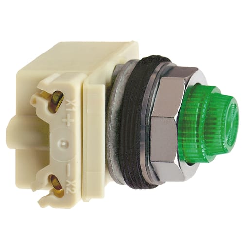 Square D 9001KP35LGG31 30 mm 24/28 VAC/VDC Green Lens Metal Bezel LED Standard Round Pilot Light