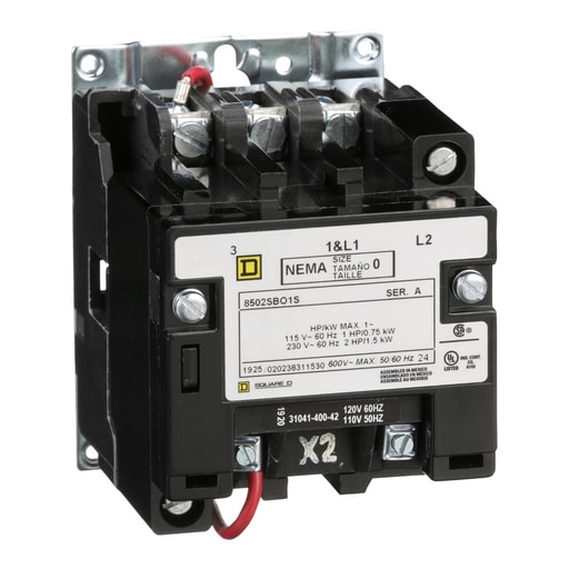 Square-D / Schneider - Square D 8502SBO1V02S 110/120 VAC 18 Amp 2-Pole Open Type Full Voltage Non-Reversing Magnetic Contactor
