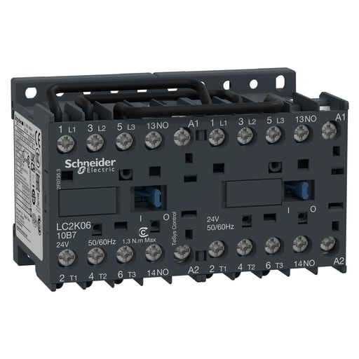 Square-D / Schneider - Square D LC2K0610F7 575 VAC 6 Amp 3-Pole 1NO Screw Clamp Terminal Full Voltage Reversing IEC Contactor