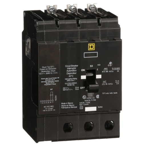 Square-D / Schneider - Square D EDB34125SA 3-Pole 125 Amp 480 Star/277 Volt Thermal Magnetic Miniature Circuit Breaker